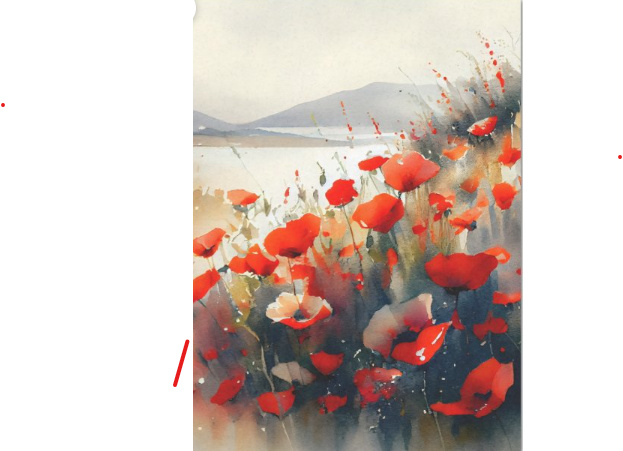 Red Poppies beside a lake