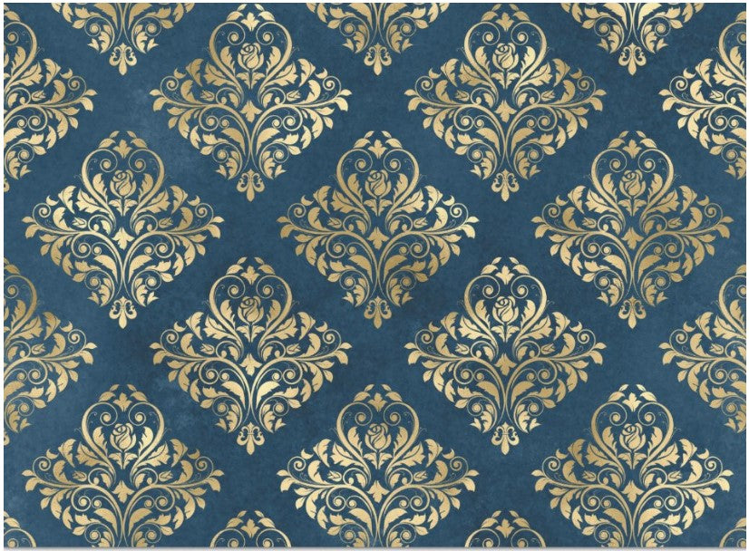 Gold Damask on Blue